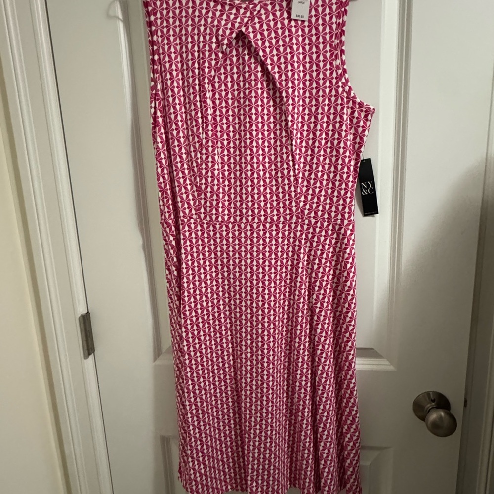 LOFT Pink and White Geometric Midi Dress